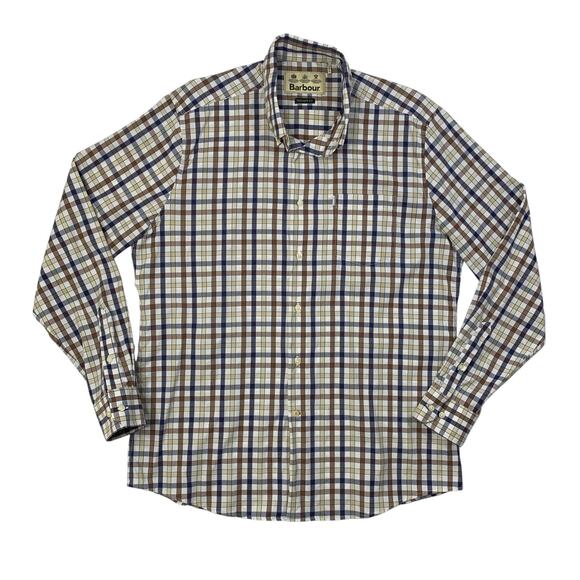Barbour Shirt Mens L Large Tailored Fit Fell Performance Plaid Button Down - Picture 1 of 13